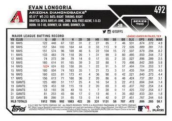 2023 Topps - 582 Montgomery Club Foil Stamped #492 Evan Longoria Back