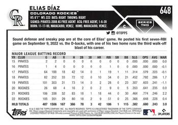 2023 Topps - 582 Montgomery Club Foil Stamped #648 Elias Díaz Back