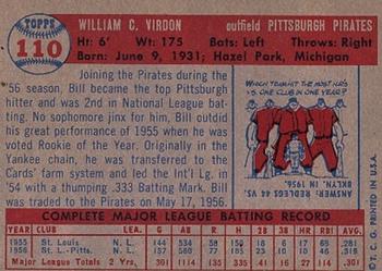 1957 Topps #110 Bill Virdon Back