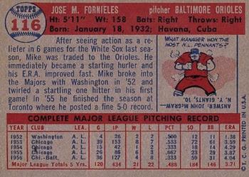 1957 Topps #116 Mike Fornieles Back