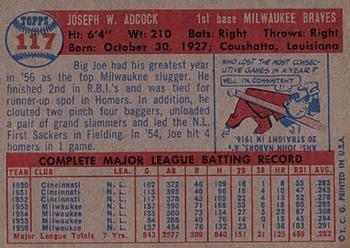 1957 Topps #117 Joe Adcock Back