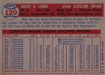 1957 Topps #120 Bob Lemon Back