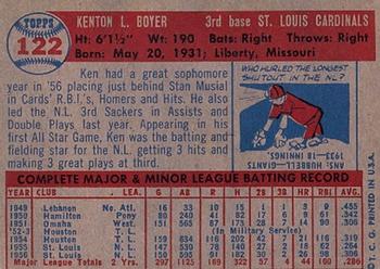 1957 Topps #122 Ken Boyer Back