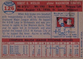 1957 Topps #126 Bob Wiesler Back