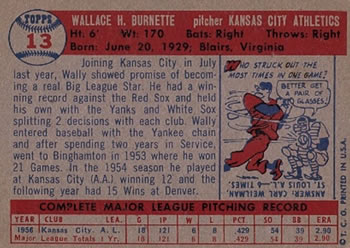 1957 Topps #13 Wally Burnette Back