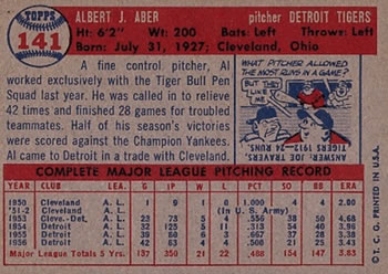 1957 Topps #141 Al Aber Back