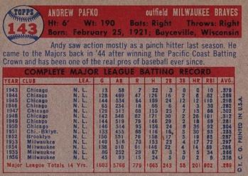 1957 Topps #143 Andy Pafko Back