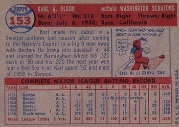 1957 Topps #153 Karl Olson Back