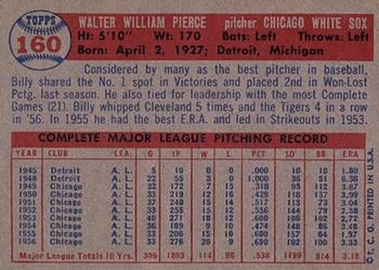 1957 Topps #160 Billy Pierce Back
