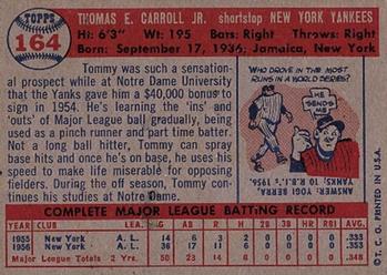 1957 Topps #164 Tommy Carroll Back