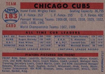 1957 Topps #183 Chicago Cubs Back