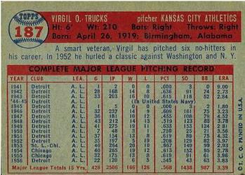 1957 Topps #187 Virgil Trucks Back