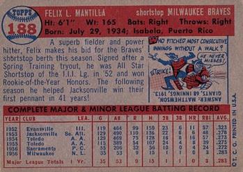 1957 Topps #188 Felix Mantilla Back