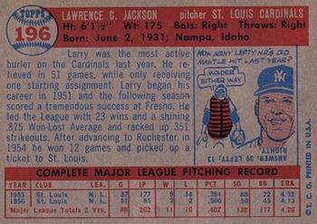1957 Topps #196 Larry Jackson Back