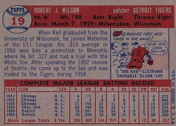 1957 Topps #19 Bob Wilson Back