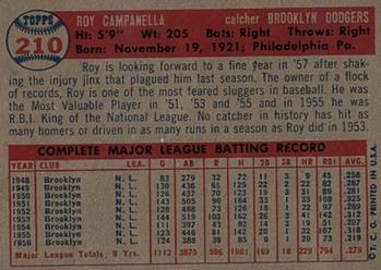1957 Topps #210 Roy Campanella Back
