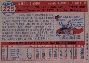 1957 Topps #225 Harry Simpson Back