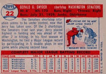 1957 Topps #22 Jerry Snyder Back