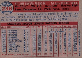1957 Topps #238 Eddie Robinson Back
