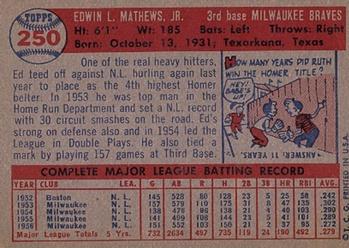 1957 Topps #250 Ed Mathews Back