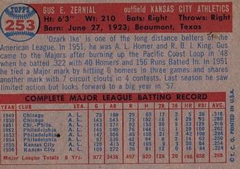 1957 Topps #253 Gus Zernial Back