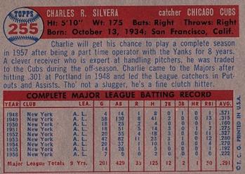 1957 Topps #255 Charlie Silvera Back