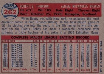 1957 Topps #262 Bobby Thomson Back