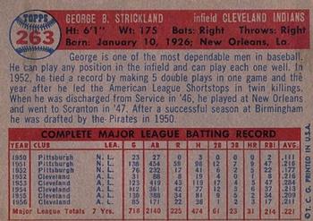 1957 Topps #263 George Strickland Back