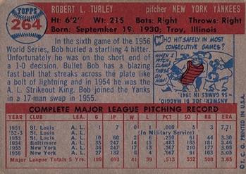 1957 Topps #264 Bob Turley Back