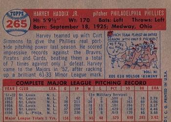 1957 Topps #265 Harvey Haddix Back
