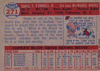 1957 Topps #271 Danny O'Connell Back
