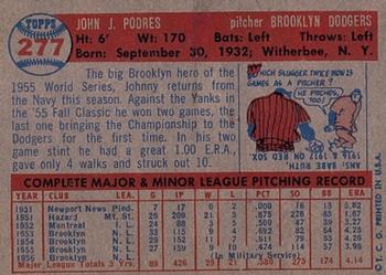 1957 Topps #277 Johnny Podres Back