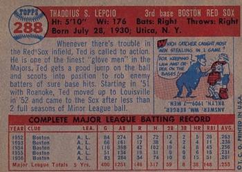 1957 Topps #288 Ted Lepcio Back