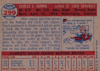 1957 Topps #299 Chuck Harmon Back