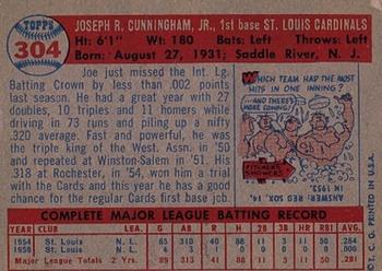 1957 Topps #304 Joe Cunningham Back