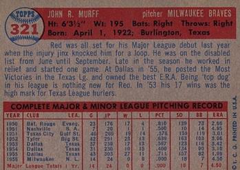 1957 Topps #321 Red Murff Back