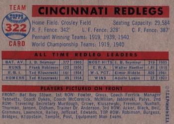 1957 Topps #322 Cincinnati Redlegs Back
