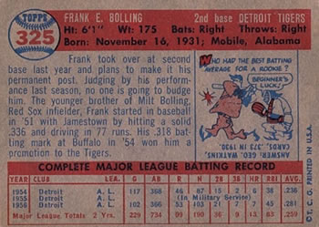 1957 Topps #325 Frank Bolling Back