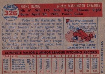 1957 Topps #326 Pedro Ramos Back