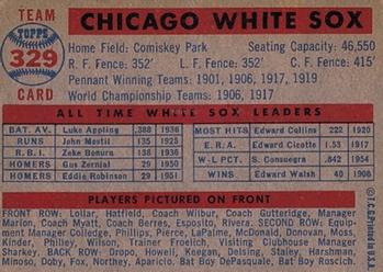 1957 Topps #329 Chicago White Sox Back