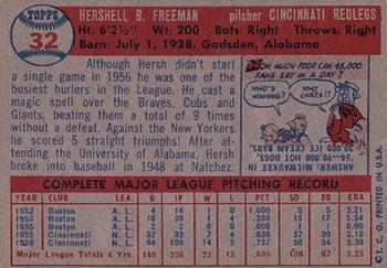 1957 Topps #32 Hersh Freeman Back