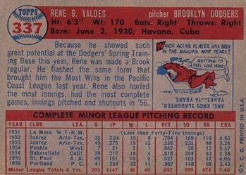 1957 Topps #337 Rene Valdes Back