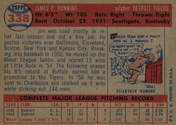 1957 Topps #338 Jim Bunning Back
