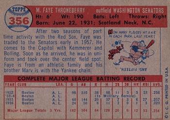 1957 Topps #356 Faye Throneberry Back