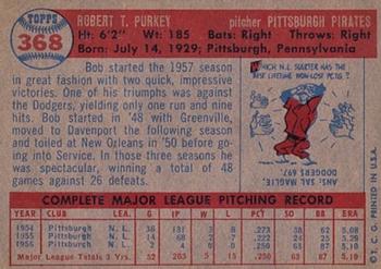 1957 Topps #368 Bob Purkey Back