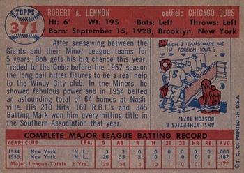 1957 Topps #371 Bob Lennon Back