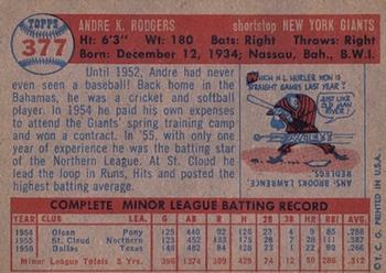 1957 Topps #377 Andre Rodgers Back