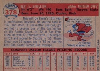 1957 Topps #378 Elmer Singleton Back