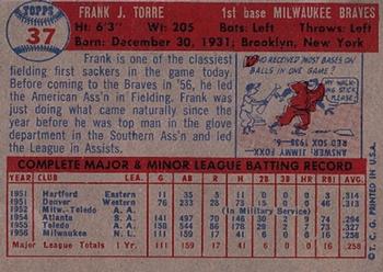 1957 Topps #37 Frank Torre Back