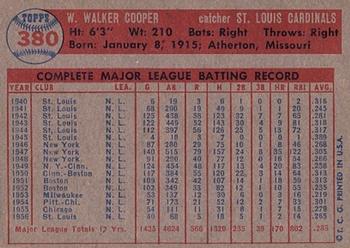 1957 Topps #380 Walker Cooper Back
